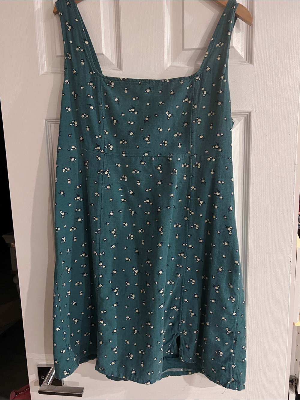 American Eagle Outfitters Teal Floral Square-Neck Jumpsuit